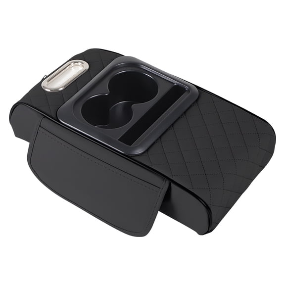 Multifunctional Car Center Console Organizer PU Leather Armrest Storage Box Heightening Elbow Support Cushion with Dual Cup Holder Extra Storage Compartment for Sedan SUV Truck Van Interior
