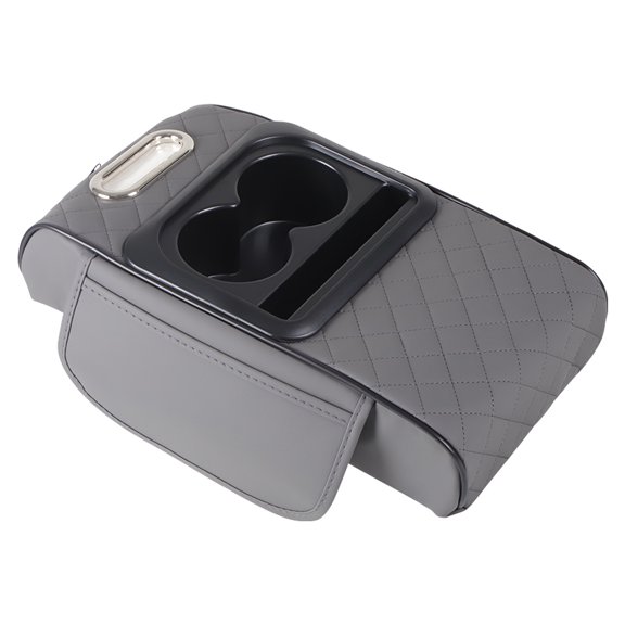 Multifunctional Car Center Console Organizer PU Leather Armrest Storage Box Heightening Elbow Support Cushion with Dual Cup Holder Extra Storage Compartment for Sedan SUV Truck Van Interior