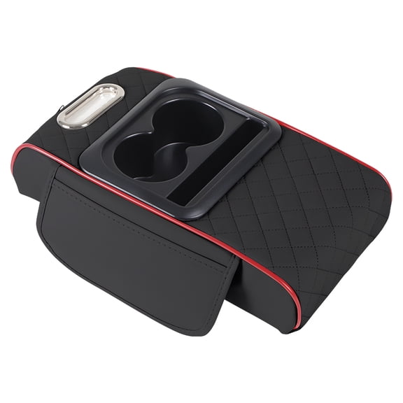 Multifunctional Car Center Console Organizer PU Leather Armrest Storage Box Heightening Elbow Support Cushion with Dual Cup Holder Extra Storage Compartment for Sedan SUV Truck Van Interior