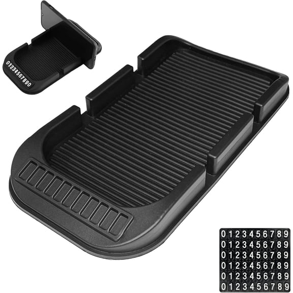 Multifunctional Car Dashboard Mobile Phone Holder, Anti-Slip Double-Groovem Pad Mat Cell Phone Mount with Number Plate, Dash Stand for Car Compatible with iPhone, Samsung, Android Smartphones
