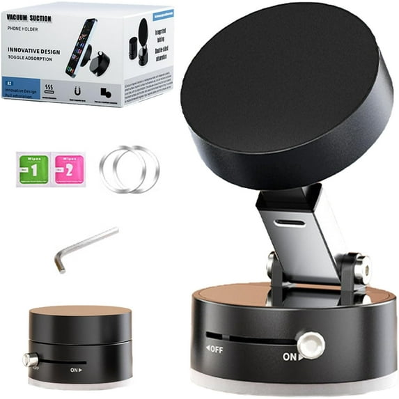 Multifunctional Car Phone Holder, Foldable and Retractable Magnetic Phone Holder, Suction Cup Cell Phone Mount for Car, Portable Vacuum Magnetic Phone Stand for Magsafe 360 Rotatable (Black)