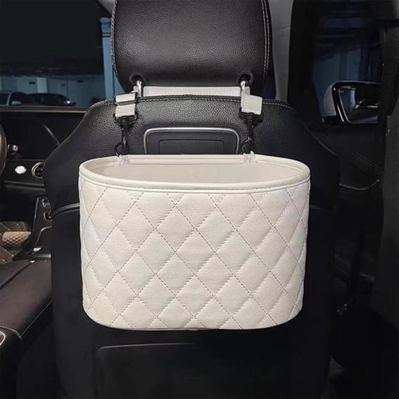 Multifunctional Car Seat Back Storage Bag - Hanging Organizer with Water Bottle Pockets, Large Capacity Leather Storage Box for Vehicle Seatback, Black or White, 25x17cm