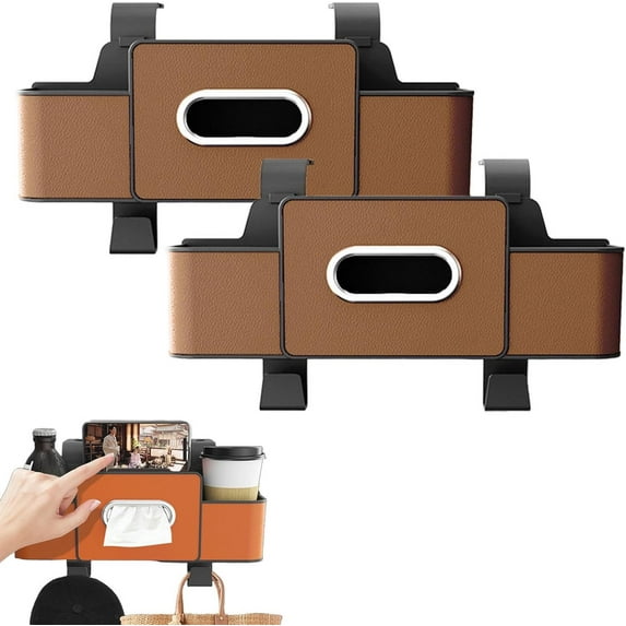Multifunctional Car Seat Back Storage Box, 5-in-1 Automotive Backseat Organizer for Cars, Universal Travel Behind Seats Organizers Bag with Tissue Holder 2-Cup Holder