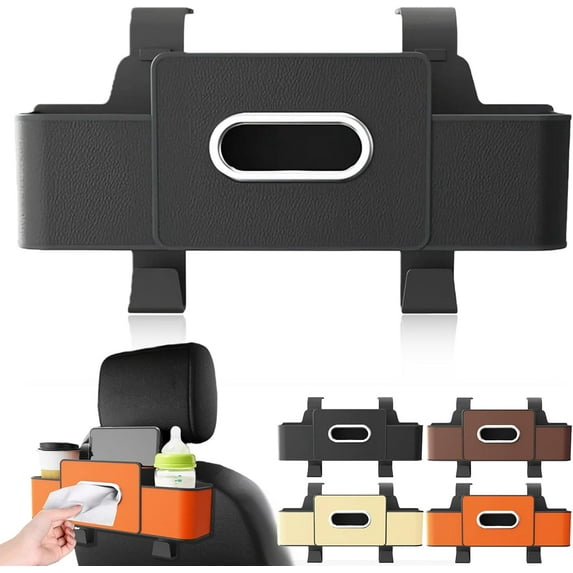 Multifunctional Car Seat Back Storage Box, Car Organizer with 2 Cup Holders, Tissue Box and Hanging Hooks, Universal Cars Seat Storage Organizer