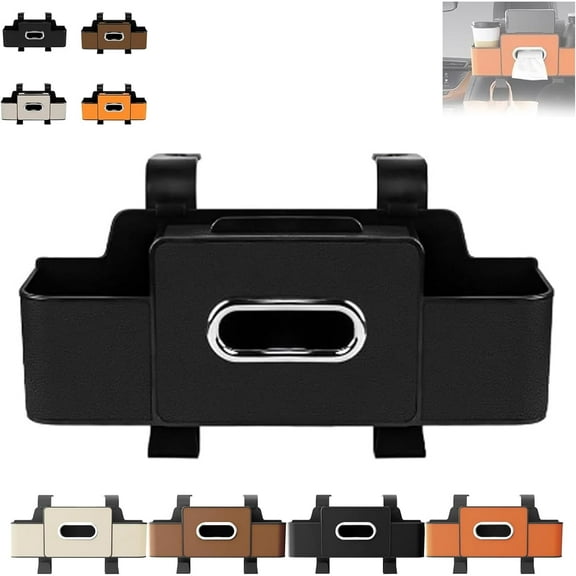 Multifunctional Car Seat Back Storage Box, Car Seat Back Storage Box with 2 Cup Holders, Tissue Box and Hook - Ideal for Travel, For Hold Phone,Snacks, Drinks, Handbag