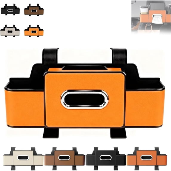 Multifunctional Car Seat Back Storage Box, Car Seat Back Storage Box with 2 Cup Holders, Tissue Box and Hook - Ideal for Travel, For Hold Phone,Snacks, Drinks, Handbag