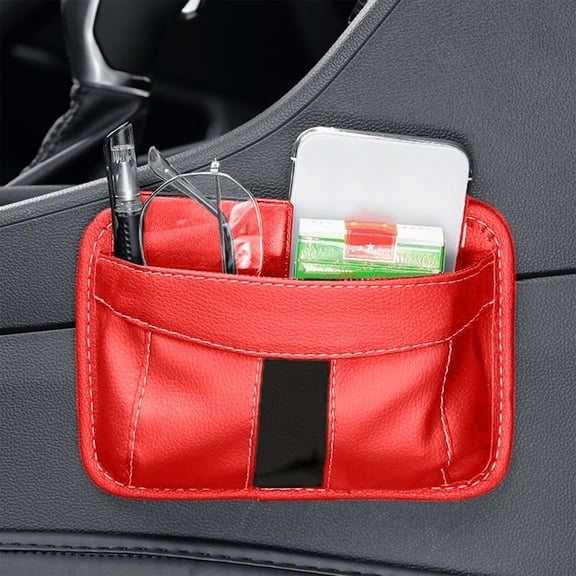Multifunctional Car Storage Bag Adhesive Mesh Organizer Pouch for Phone Keys Wallet Sunglasses Auto Seat Side Storage Box with Adjustable Strap Black Gray Options