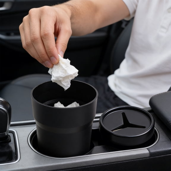 Multifunctional Car Trash Can with Lid, Mini Portable Car Cup Holder Garbage Bin, Desktop Storage Organizer & Ashtray for Vehicle, Office, Home