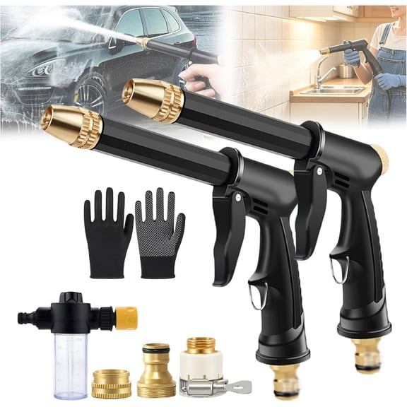 Multifunctional Car Wash Tool, H2 Long Spray Gun Power Washer+ 3 Connectors, Portable High Pressure Water Sprayer, 360° Adjustable Nozzle, Garden Hose Sprayer for Yard, Car (2set)
