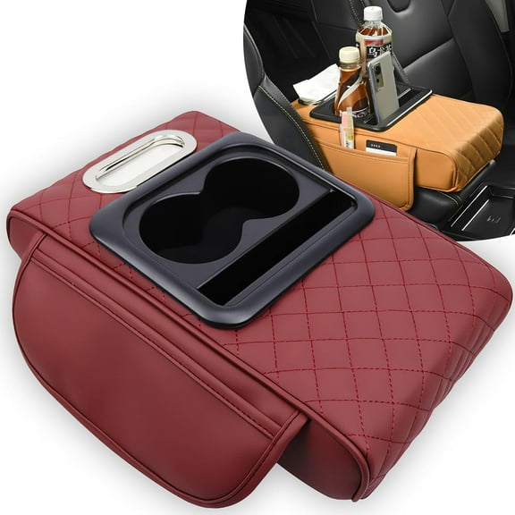 Multifunctional Car interior accessories armrest box with 2 Side Pockets & 2 Cup Holders, Ergonomic Memory Foam Center Console Organizer for Most Cars and SUVs