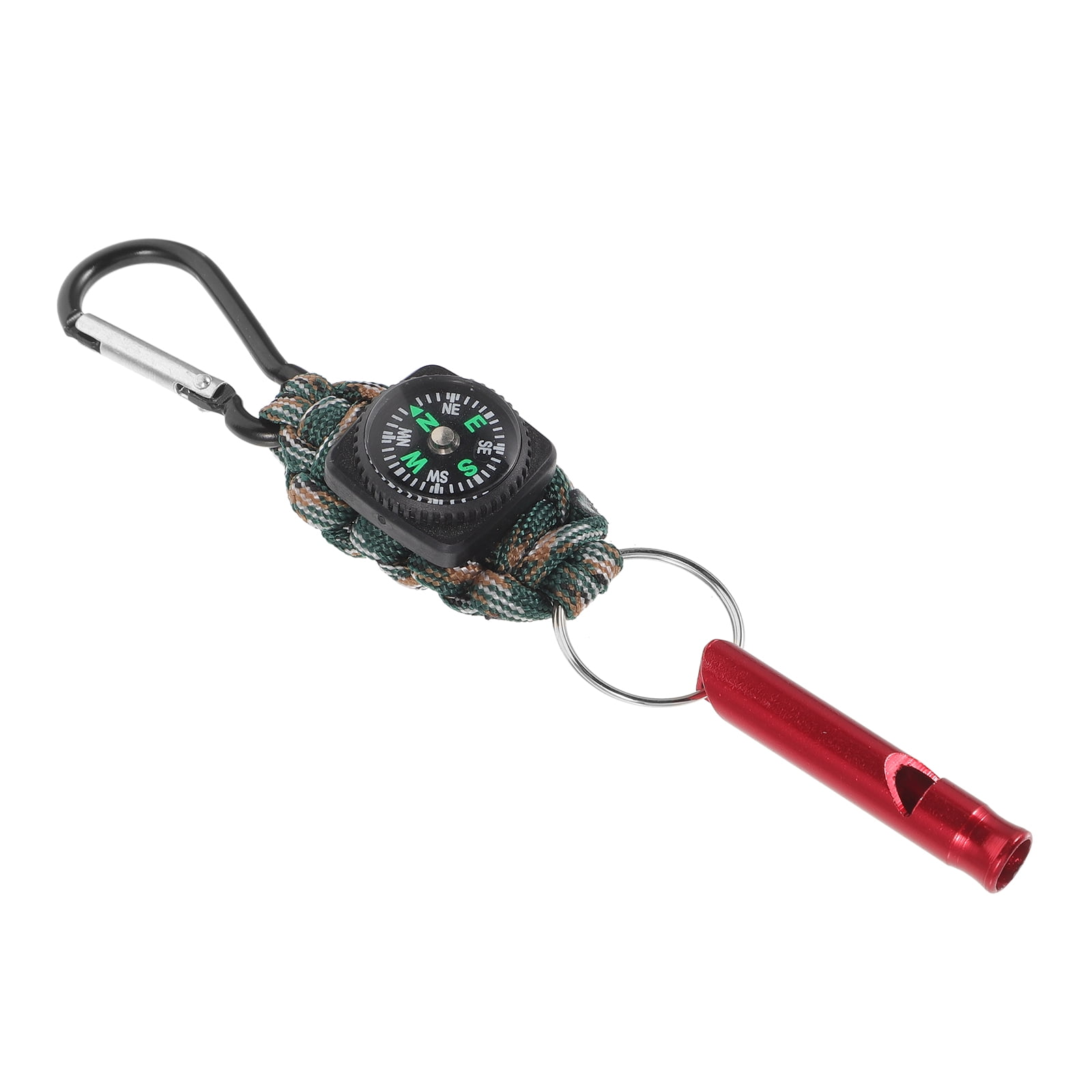 Multifunctional Carabiner Hiking Whistle Safety Key Fob Compass Tool