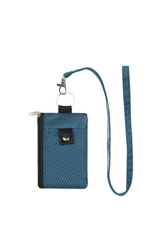 Multifunctional Card Key Chain Brush | Mini Wallet with Neck Lanyard | Outdoor Travel Card Holder | 7.8x12 cm Slim Design | Blue, Gray, Green Options