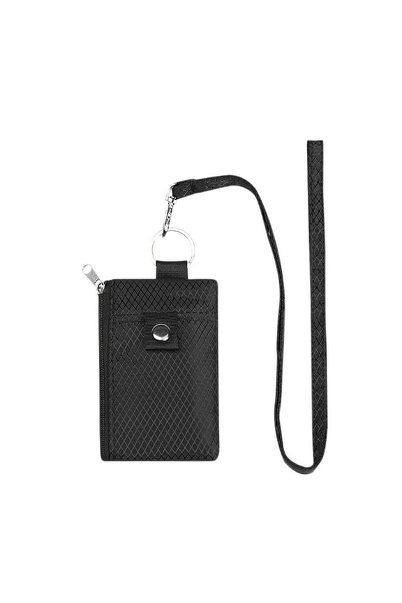 Multifunctional Card Key Chain with Brush Mini Neck-Hanging Wallet for Small Cards Black