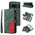thumbnail image 1 of Multifunctional Case for Google Pixel 7,[RFID Blocking] 9 Credit Cards Holder with Wrist Strap, Premium PU Leather Zipper Wallet Purse Magnetic Flip Phone Cover for Google Pixel 7, Green, 1 of 12