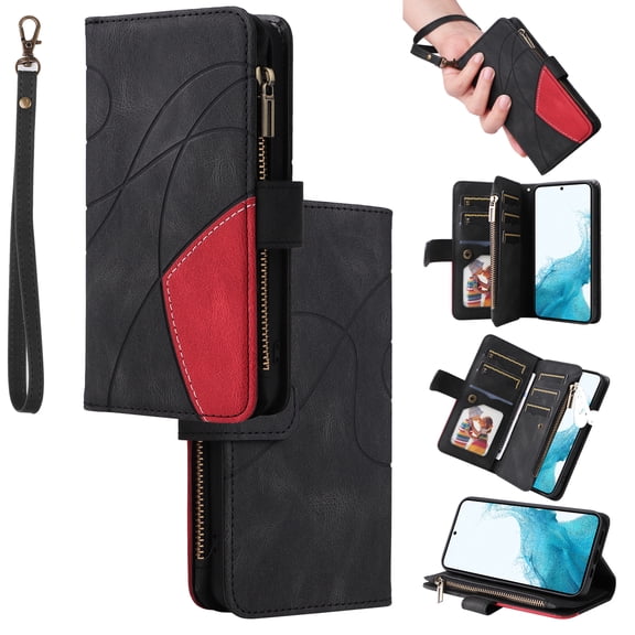 Multifunctional Case for Samsung A03 Core,[RFID Blocking] 9 Credit Cards Holder with Wrist Strap, Premium PU Leather Zipper Wallet Purse Magnetic Flip Phone Cover for Samsung Galaxy A03 Core, Black
