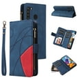 thumbnail image 1 of Multifunctional Case for Samsung A21,Card Slots[RFID Blocking],Durable Flip Folio Kickstand Magnetic Closure Leather Zipper Wallet Wrist Strap Shockproof Case for Samsung Galaxy A21, Blue, 1 of 12
