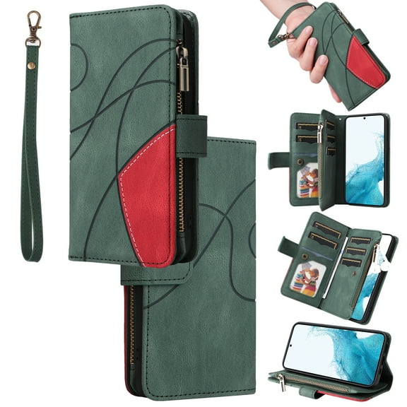 Multifunctional Case for Samsung S20 FE,[RFID Blocking] 9 Credit Cards Holder with Wrist Strap, Premium PU Leather Zipper Wallet Purse Magnetic Flip Phone Cover for Samsung Galaxy S20 FE, Green