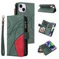 thumbnail image 1 of Multifunctional Case for iPhone 12 Mini,[RFID Blocking] 9 Credit Cards Holder with Wrist Strap, Premium PU Leather Zipper Wallet Purse Magnetic Flip Phone Cover For iPhone 12 Mini, Green, 1 of 12