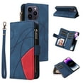 thumbnail image 1 of Multifunctional Case for iPhone 12 Pro/12, [RFID Blocking] 9 Credit Cards Holder with Wrist Strap, Premium PU Leather Zipper Wallet Purse Magnetic Flip Phone Cover For iPhone 12/12 Pro, Blue, 1 of 12