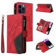 thumbnail image 1 of Multifunctional Case for iPhone 12 Pro/12, [RFID Blocking] 9 Credit Cards Holder with Wrist Strap, Premium PU Leather Zipper Wallet Purse Magnetic Flip Phone Cover For iPhone 12/12 Pro, Red, 1 of 12