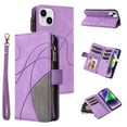 thumbnail image 1 of Multifunctional Case for iPhone 13,[RFID Blocking] 9 Credit Cards Holder with Wrist Strap, Premium PU Leather Zipper Wallet Purse Magnetic Flip Phone Cover For iPhone 13, Purple, 1 of 12