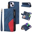 thumbnail image 1 of Multifunctional Case for iPhone 14 Plus,[RFID Blocking] 9 Credit Cards Holder with Wrist Strap, Premium PU Leather Zipper Wallet Purse Magnetic Flip Phone Cover For iPhone 14 Plus, Blue, 1 of 12