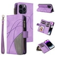 thumbnail image 1 of Multifunctional Case for iPhone 15 Pro Max,[RFID Blocking] 9 Credit Cards Holder with Wrist Strap, Premium PU Leather Zipper Wallet Purse Magnetic Flip Phone Cover For iPhone 15 Pro Max, Purple, 1 of 12