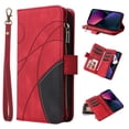 thumbnail image 1 of Multifunctional Case for iPhone 16 Plus,[RFID Blocking] 9 Credit Cards Holder with Wrist Strap, Premium PU Leather Zipper Wallet Purse Magnetic Flip Phone Cover,Red, 1 of 9
