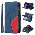 thumbnail image 1 of Multifunctional Case for iPhone 16 Plus,[RFID Blocking] 9 Credit Cards Holder with Wrist Strap, Premium PU Leather Zipper Wallet Purse Magnetic Flip Phone Cover,Blue, 1 of 9