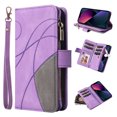thumbnail image 1 of Multifunctional Case for iPhone 16,[RFID Blocking] 9 Credit Cards Holder with Wrist Strap, Premium PU Leather Zipper Wallet Purse Magnetic Flip Phone Cover,Purple, 1 of 9