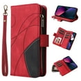thumbnail image 1 of Multifunctional Case for iPhone 16,[RFID Blocking] 9 Credit Cards Holder with Wrist Strap, Premium PU Leather Zipper Wallet Purse Magnetic Flip Phone Cover,Red, 1 of 9