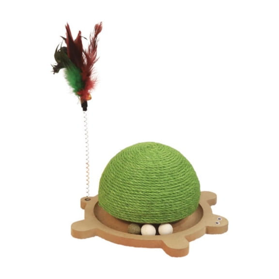 Multifunctional Cat Scratching Post with Rotatable Teaser, Hidden Catnip Bin, Climbing Frame, Sisal Scratching Surface, and Stable Triangular Base for Play and Claw Maintenance