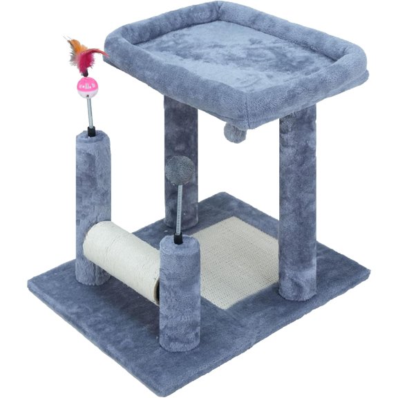 Multifunctional Cat Scratching Posts for Indoor Kittens,Cat Scratching Posts for Play and Activity,Scratching Posts with Feather Toys and Plush Perch Bed,Grey