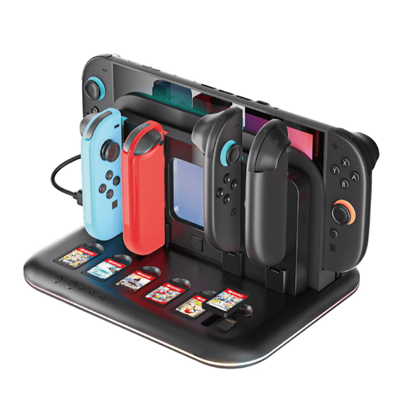 For Multifunctional Charging Dock Compatible with Switch 2 Switch OLED Joy Con Charger Cooling Fan Game TF Card Storage RGB LED 5V Fast Multi Device All In One Gaming Accessory
