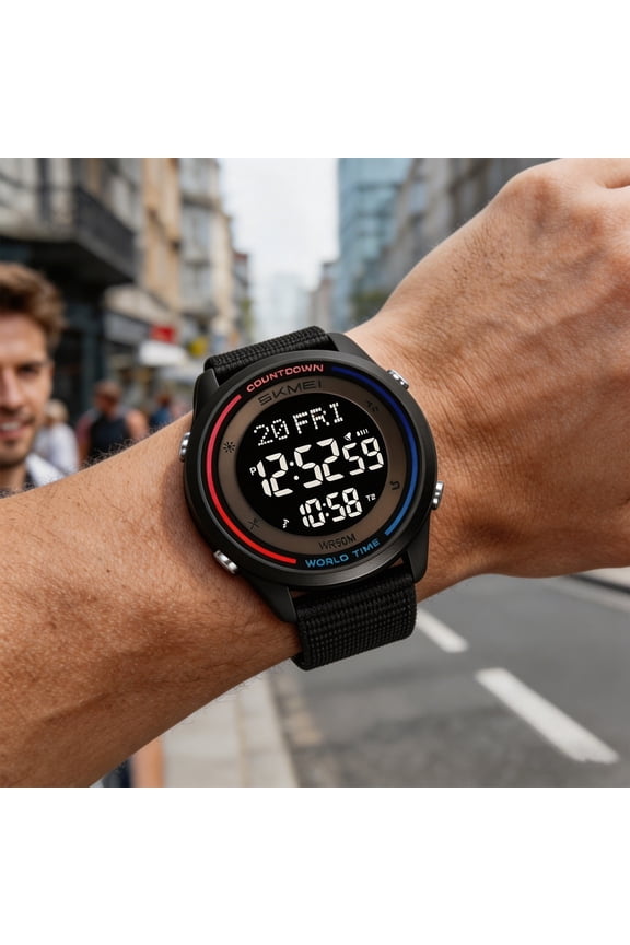 Multifunctional Chronograph Digital Watch Large Luminous Waterproof Electronic Wristwatch with Alarm Stopwatch for Daily Wear(B)