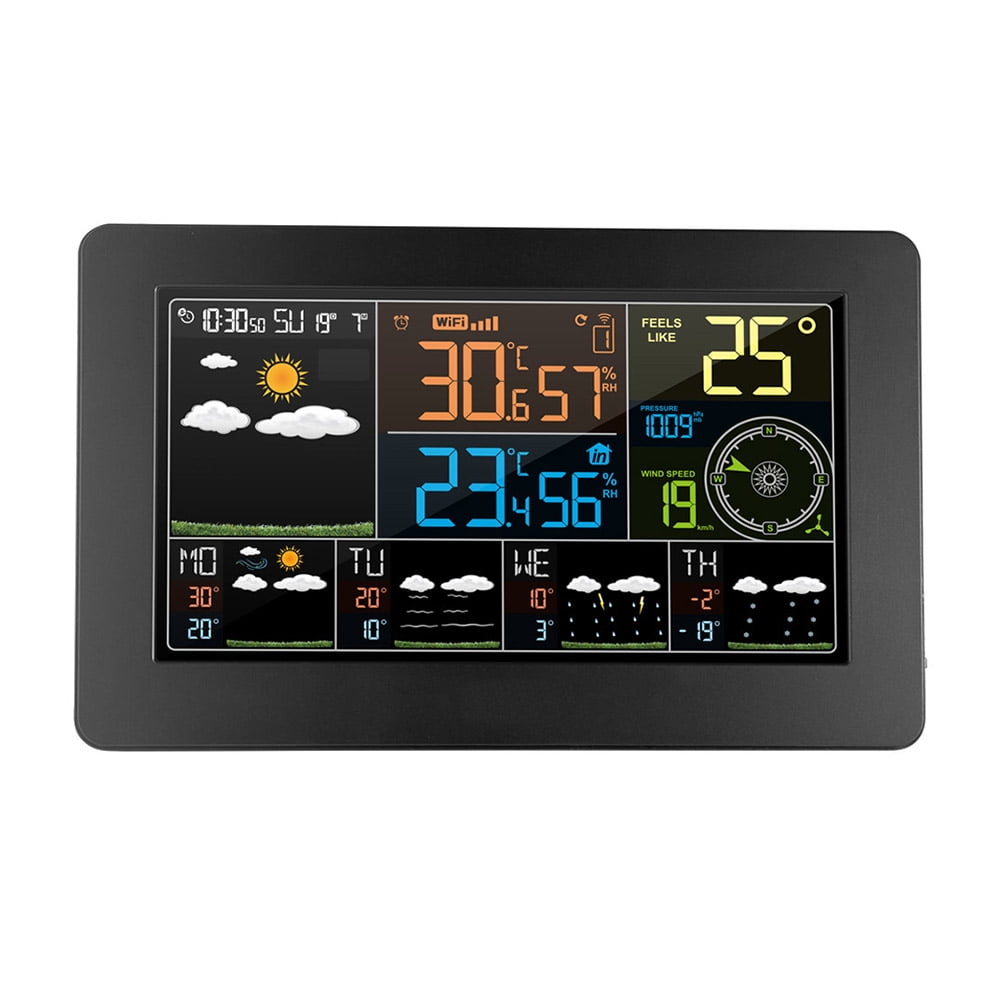 Multifunctional Color WiFi Weather Station with APP Control Smart Weather Monitor Indoor Outdoor Temperature Humidity Barometric Wind Speed Digital Clock with Outdoor Sensor