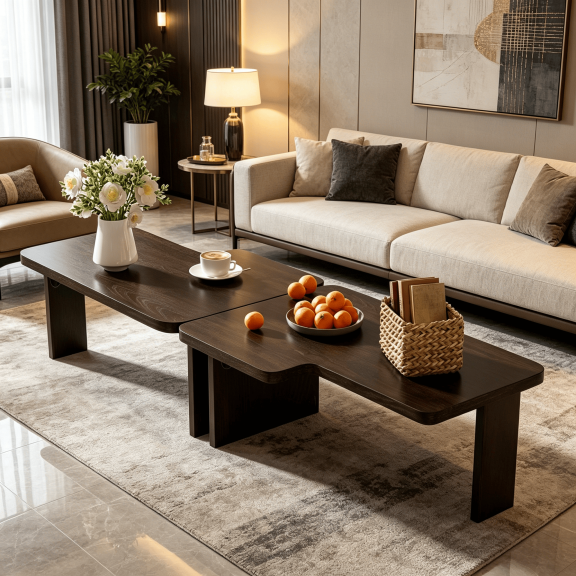 Multifunctional Combination Coffee Table Set, Espresso MDF Modern Splicing Table for Living Room with Modular Design