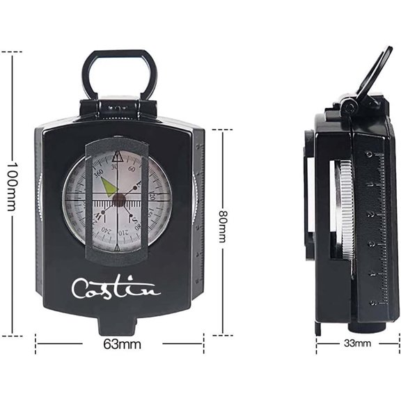 Multifunctional Compass, Metal Military Waterproof High Accuracy Compass with Map Measurer, Distance Calculator,Bubble Level Perfect for Outdoor Activities, Matte Black
