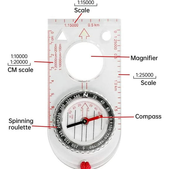 Multifunctional Compass with Luminous Arrow, Map Ruler, and Magnifier