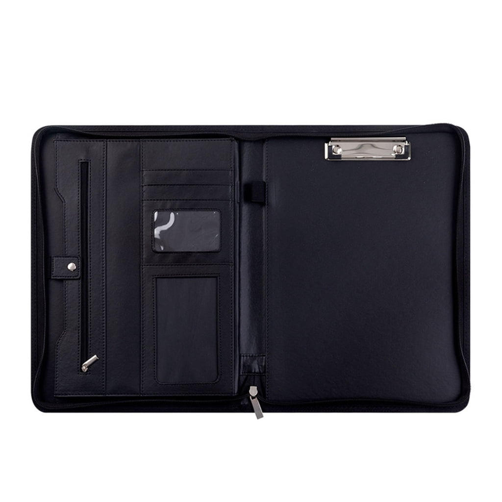 Leather Conference Folder with Clipboard Multiple Pocket Card Holder Pen Slot