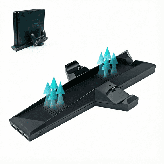 For Multifunctional Cooling Stand Compatible with PS4 PS4 Slim Dual Controller Charging Dock 2 Cooling Fans 3 USB Ports Vertical Console Holder Black Game Accessory