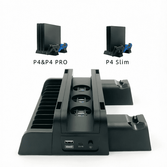 For Multifunctional Cooling Stand Compatible with PS4 PS4 Slim PS4 Pro Black Dual Controller Charging Dock 3 Cooling Fans 2 USB Ports 13 Game Disc Storage Rack Video Game Accessory