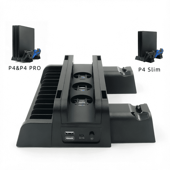 For Multifunctional Cooling Stand Compatible with PS4 PS4 Slim PS4 Pro Dual Controller Charging Dock 13 Game Disc Storage Rack 3 Cooling Fans 2 USB Ports Black Game Accessory