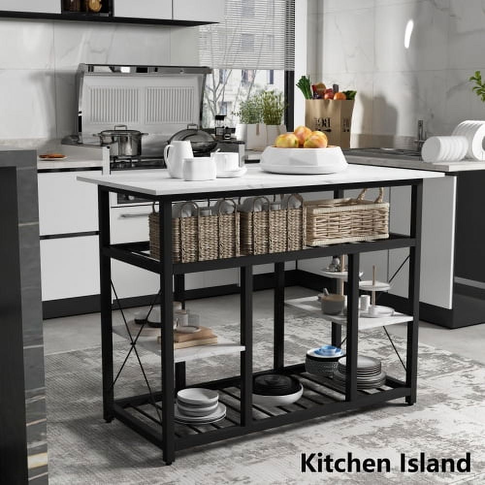 Multifunctional Counter Height Kitchen Dining Room Prep Table Kitchen Island Kitchen Rack with Large Worktop Console Side Table for Living Room Faux Marble Tabletop Walmart