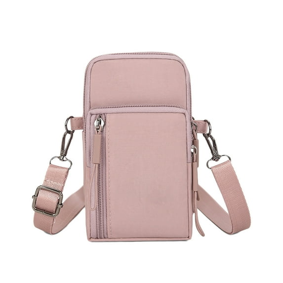Multifunctional Crossbody Phone Bag with Adjustable Strap and Multiple Pockets - Pink