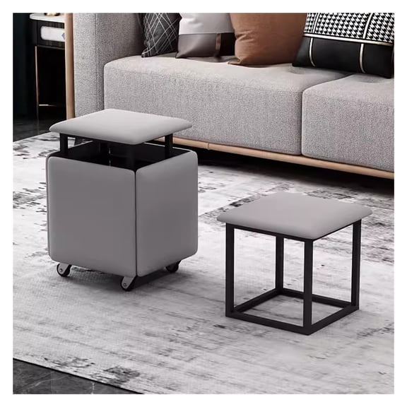 Multifunctional Cube Ottoman with Storage,5 in 1 Nesting Ottoman Cube Chair,Stackable Sofa Chair Stool Movable Footstool Dressing Chair for Living Room