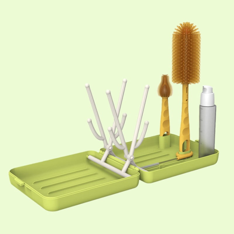 Multifunctional Cup Cleaning & Drying Rack Set with Brush Kit – Space-Saving Sink Organizer for Baby Bottles, Tumblers, and Glassware