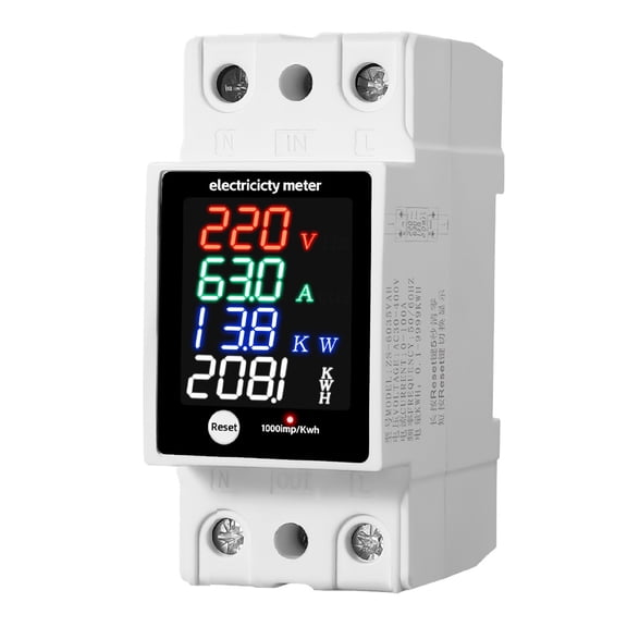 Multifunctional DIN Energy Meter Immediate Power Consumption Tracking LED Display Easy On Install for House