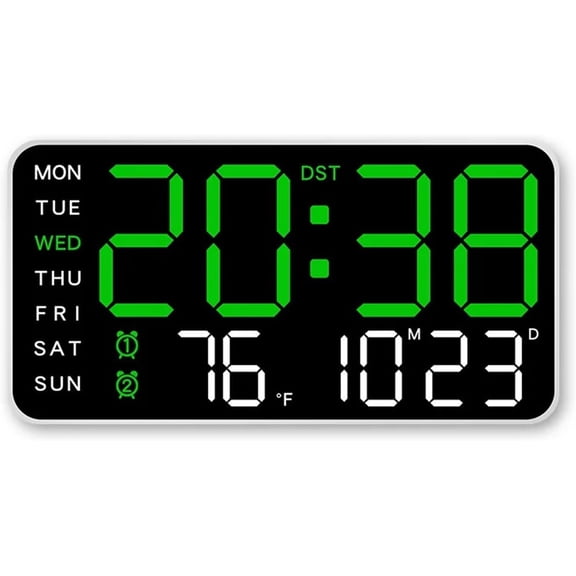 Multifunctional Decorative LED Digital Wall Clock, Frameless Electronic Wall Clock, with Brightness Time Date Temperature Display Night Light for Home Office (Green, A)