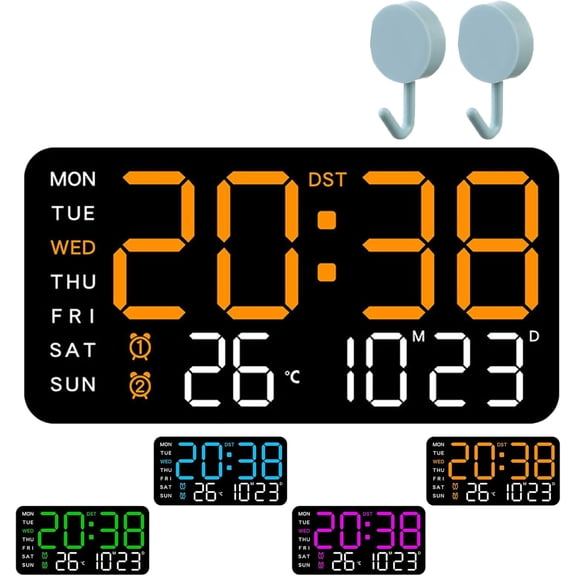 Multifunctional Decorative LED Digital Wall Clock - Large Digital Wall Mount Clock, LED Time Date Week Temperature Display, Soft Night Light Design for Bedroom Office (C)